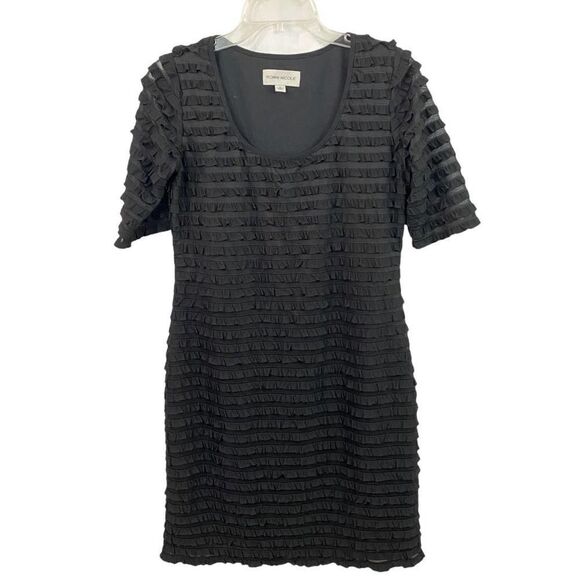Ronni Nicole Black Scoop Neck Fringed Layered Dress Size 8 - Picture 2 of 9